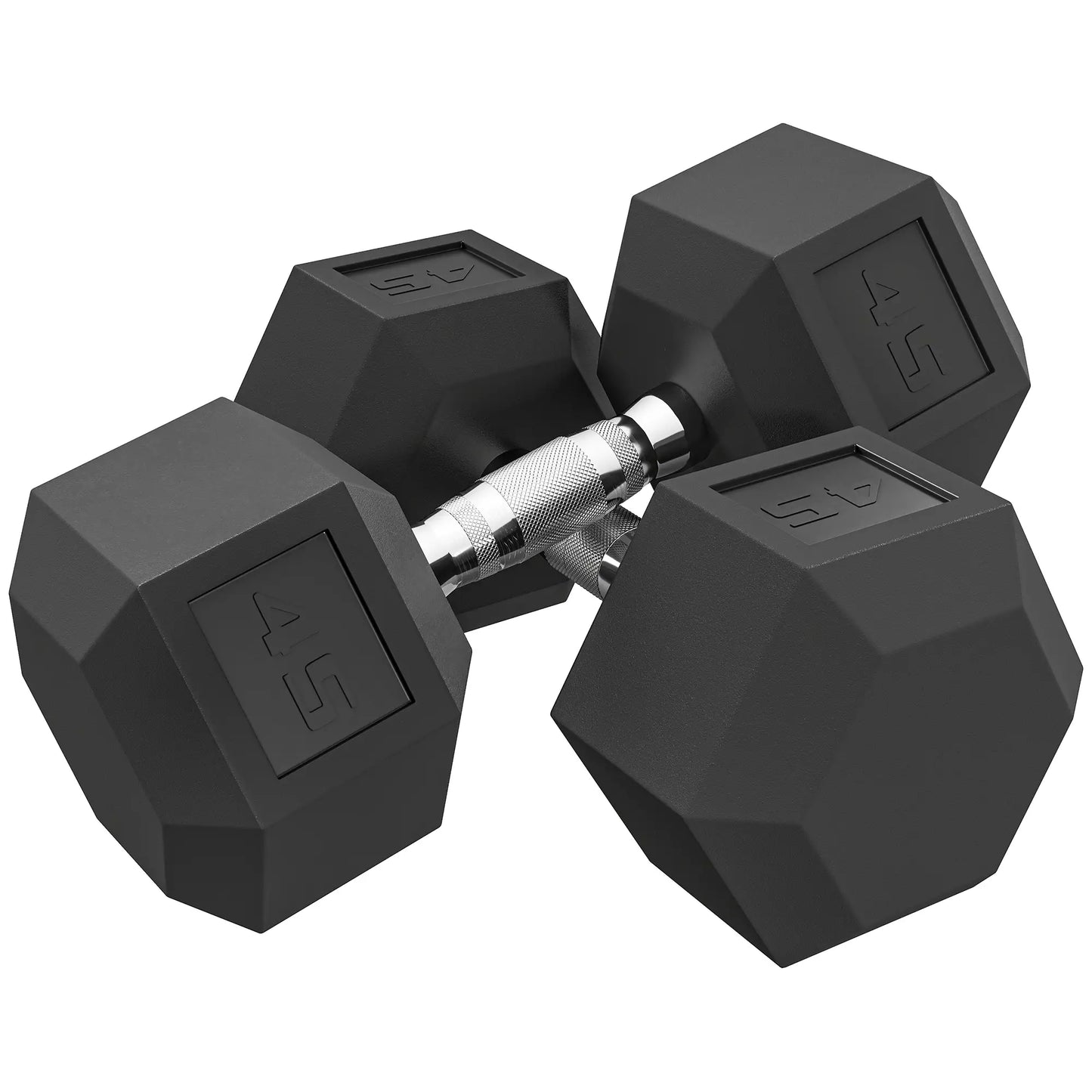 2 x 45lbs Rubber Hex Dumbbells, Fitness Training, Black Dumbbells & Barbells at Gallery Canada