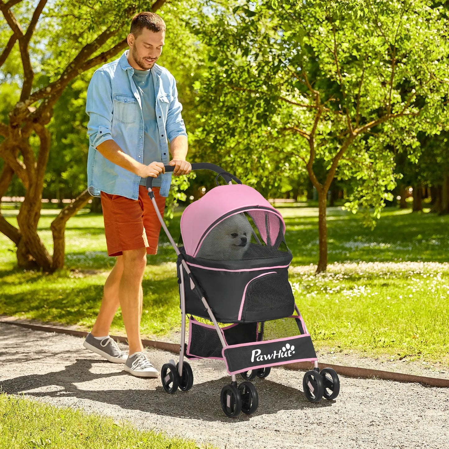 4 Wheels Pet Stroller, Folding Carrier, Small Dogs, Pink Dog Bike Trailers & Strollers at Gallery Canada