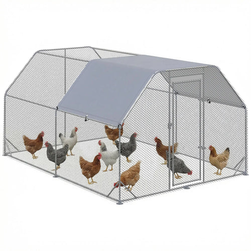 Galvanized Large Metal Chicken Coop Cage Walk-in Enclosure Poultry Hen Run House Playpen Rabbit Hutch with Cover for Outdoor Backyard 9.2' x 12.5' x 6.5' Silver