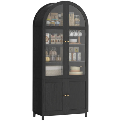Arched Kitchen Pantry Cabinet, 71" Tall, Adjustable Shelves, Acrylic Doors, Black Kitchen Pantry Cabinets at Gallery Canada