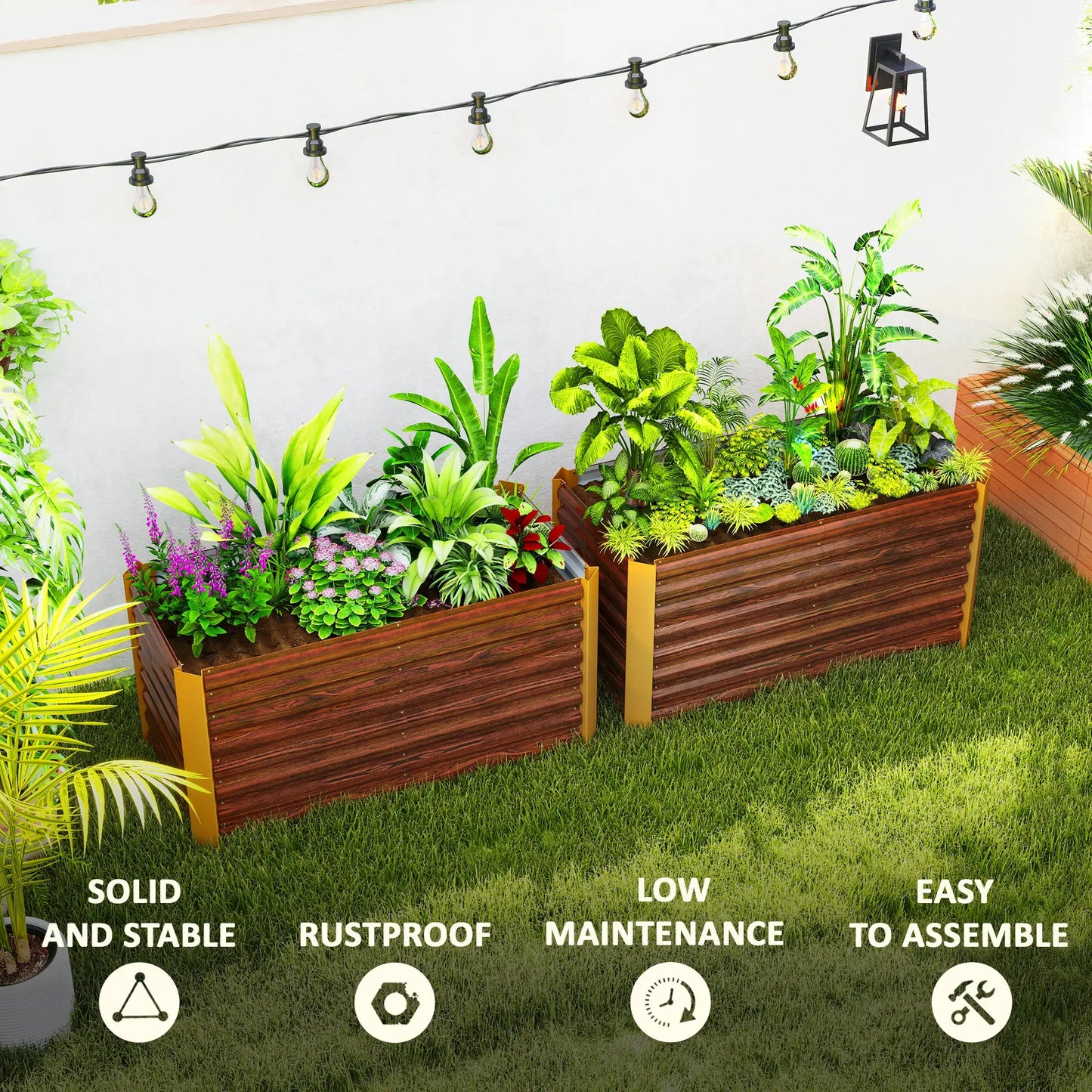 Set of 2 Galvanized Metal Planters, 4' x 2' x 2', Distressed Dark Brown, Dark Brown Raised Garden Beds at Gallery Canada