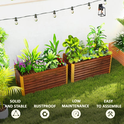 Set of 2 Galvanized Metal Planters, 4' x 2' x 2', Distressed Dark Brown, Dark Brown Raised Garden Beds at Gallery Canada