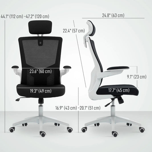 Ergonomic Office Chair, Swivel Desk Chair, Adjustable Lumbar Support, Headrest, Flip-Up Armrests, Black Task Chairs Black, White at Gallery Canada