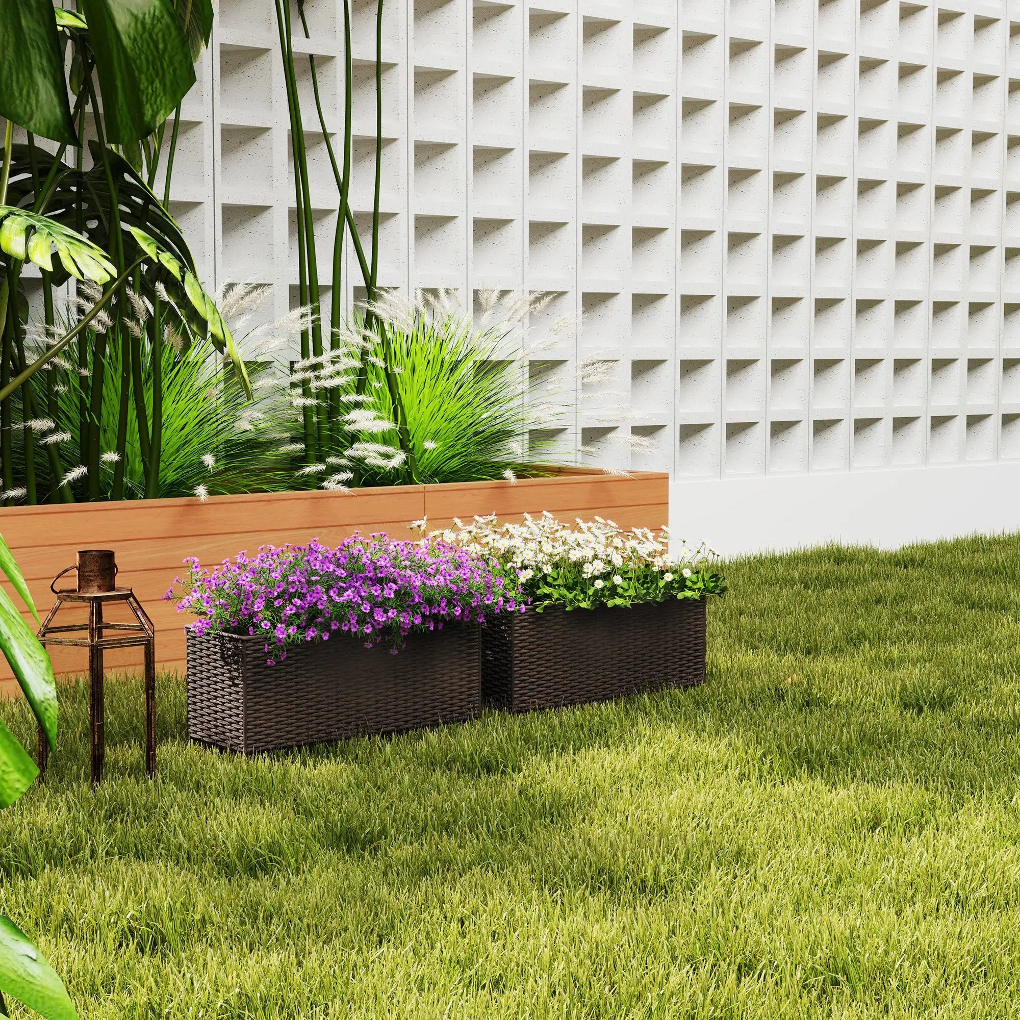 20 Inch Hanging Flower Pots, Railing Planter Box, Rattan Look, Brown Planter Set at Gallery Canada