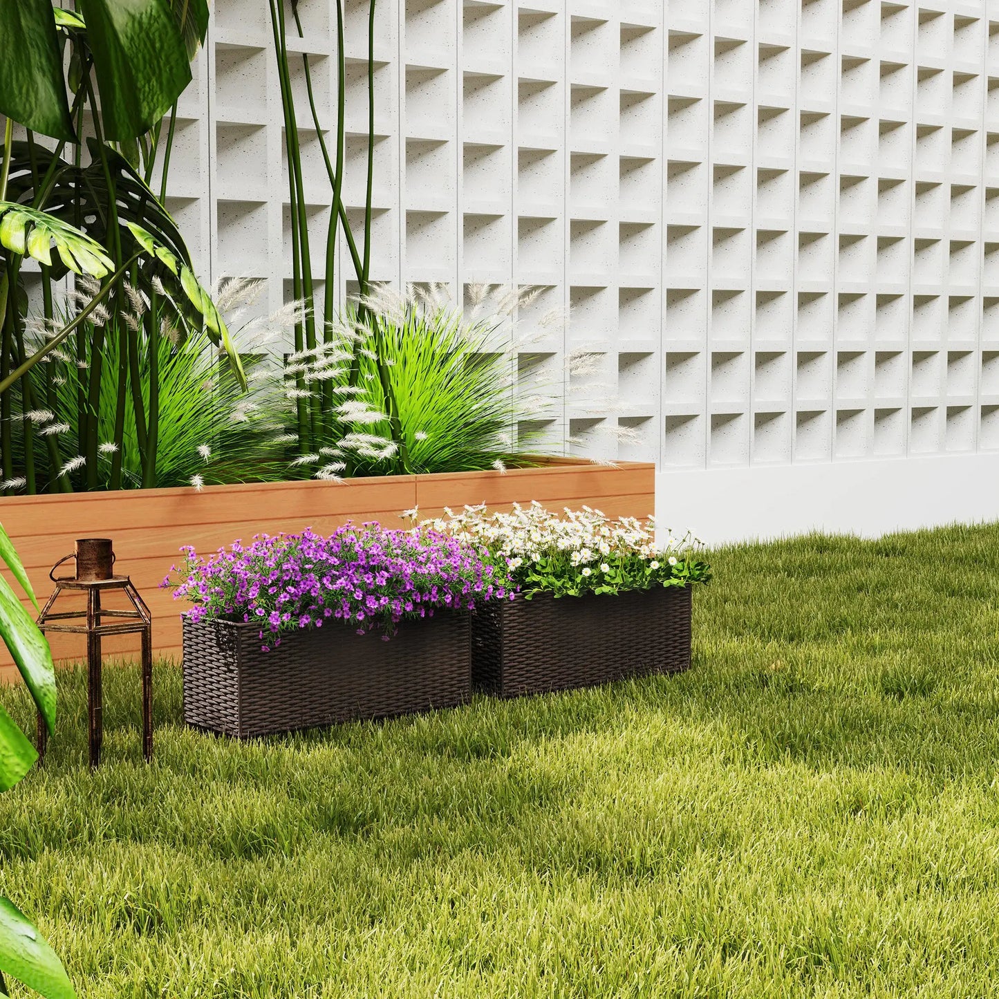 20 Inch Hanging Flower Pots, Railing Planter Box, Rattan Look, Brown Planter Set at Gallery Canada