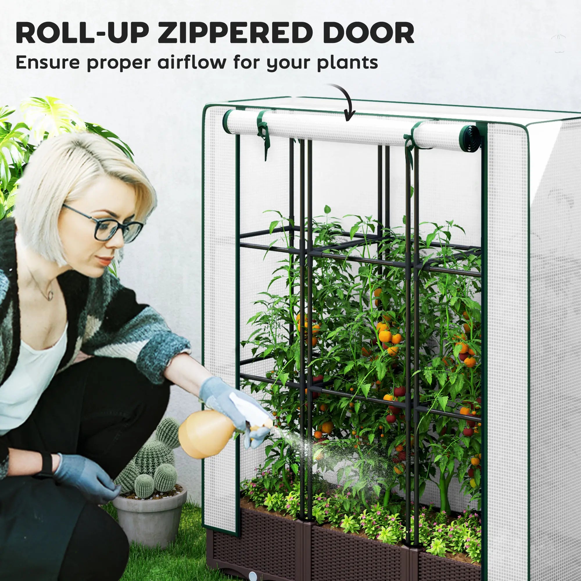 Raised Garden Bed Kit with Trellis, PE Cover, Zipper Door, 47 x 16 x 50 Inch Raised Garden Beds at Gallery Canada