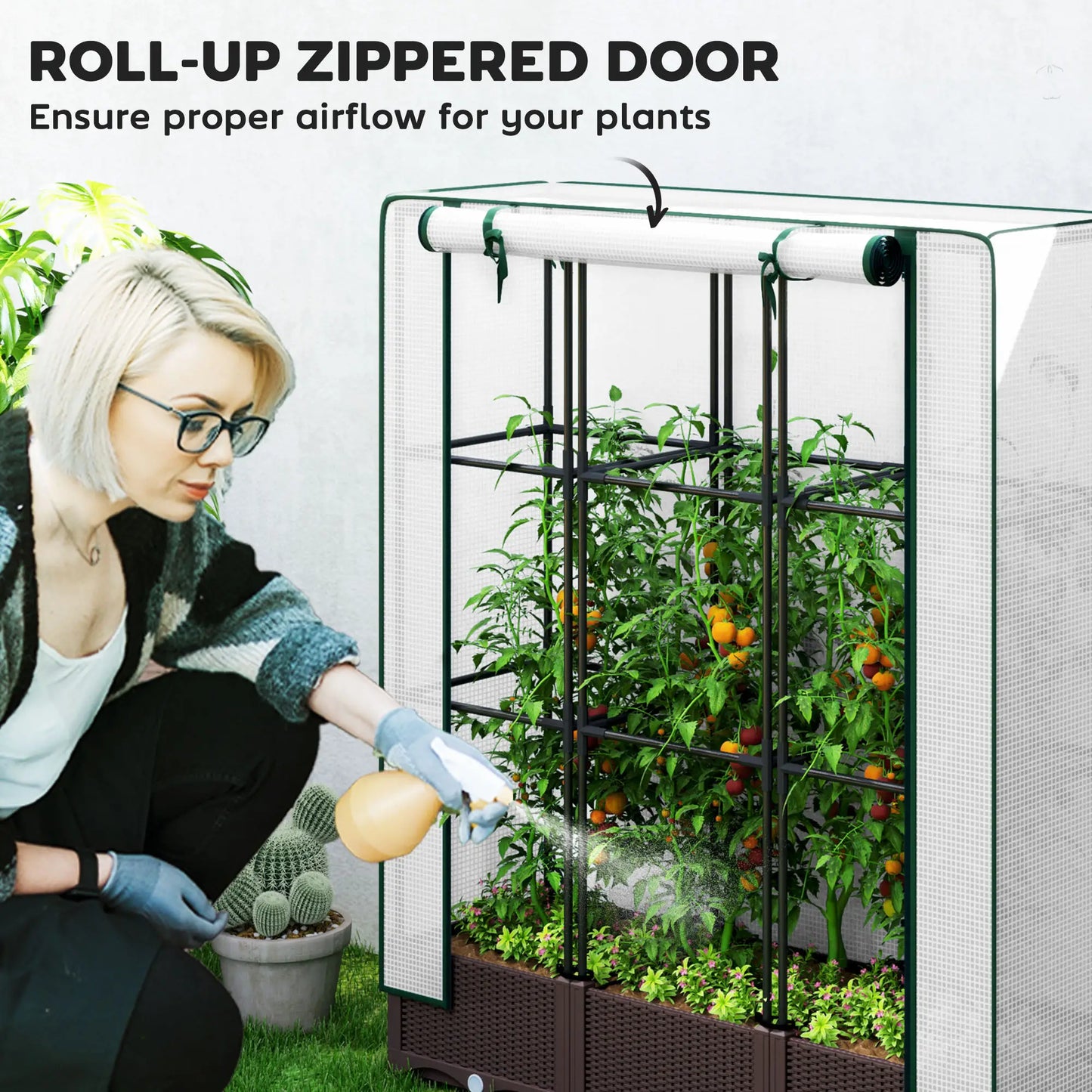 Raised Garden Bed Kit with Trellis, PE Cover, Zipper Door, 47 x 16 x 50 Inch Raised Garden Beds at Gallery Canada