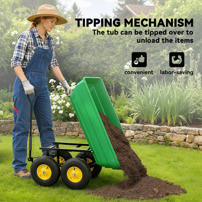 Heavy Duty Garden Dump Cart, 440lbs, Steel Frame, 10'' Pneumatic Tires, Green Folding Garden Carts at Gallery Canada