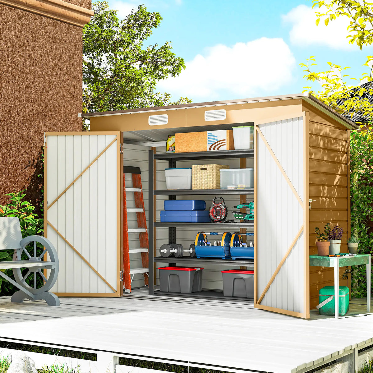 8 x 4FT Galvanized Metal Garden Storage Shed, Double Doors, 2 Vents, Yellow Sheds at Gallery Canada