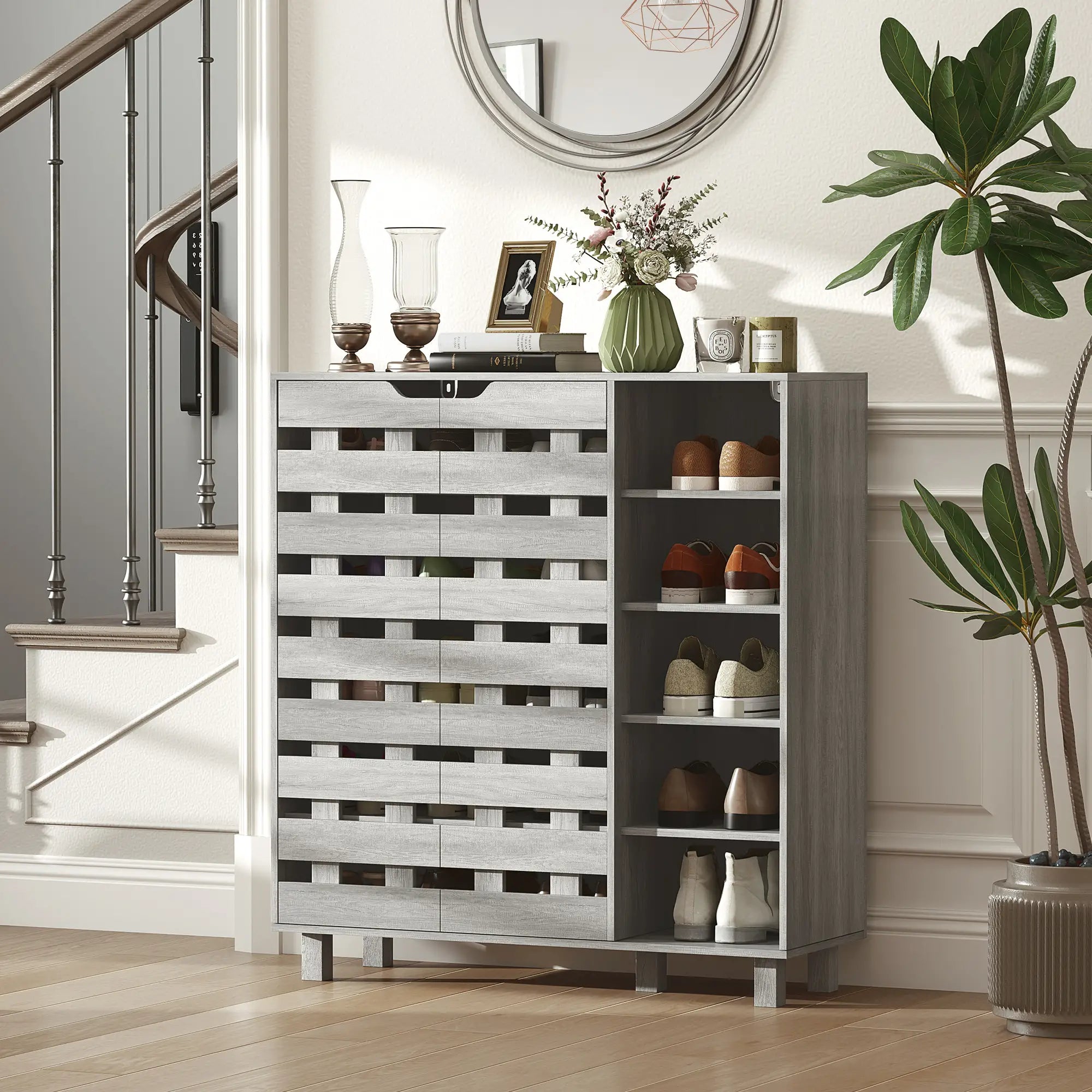 21 Pair Shoe Cabinet, 5-Tier Double Door, Light Grey Shoe Storage Cabinets & Racks at Gallery Canada