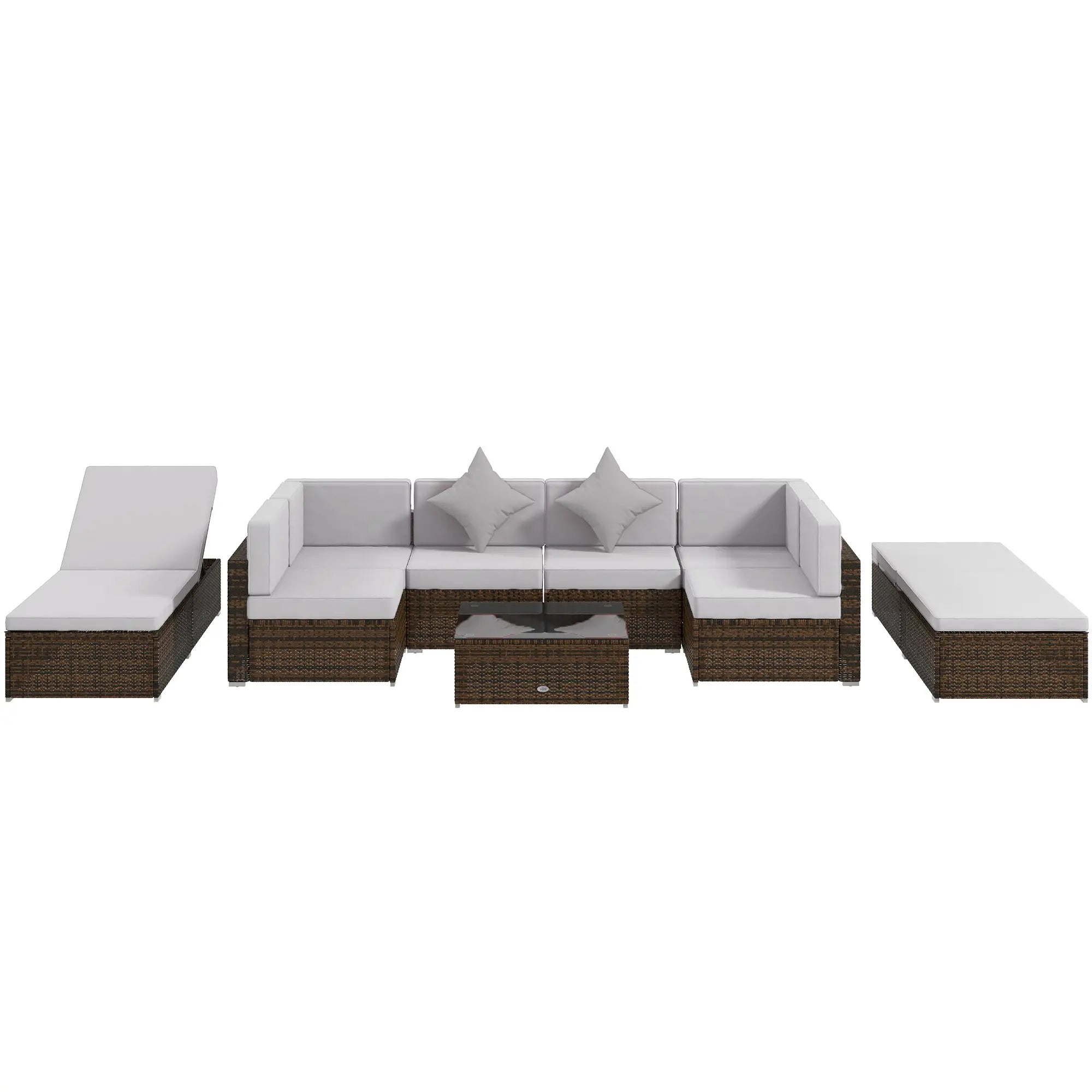 9 Piece Wicker Patio Set With Cushion, Light Grey Patio Furniture Sets Espresso Rattan, Light Grey Cushion, Red Pillow at Gallery Canada