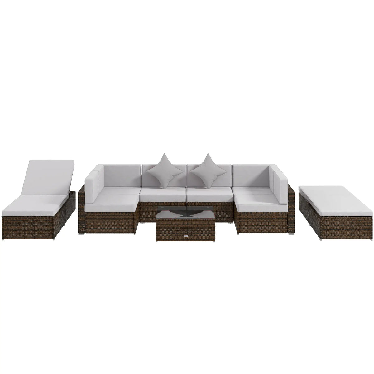 9 Piece Wicker Patio Set With Cushion, Light Grey Patio Furniture Sets Espresso Rattan, Light Grey Cushion, Red Pillow at Gallery Canada