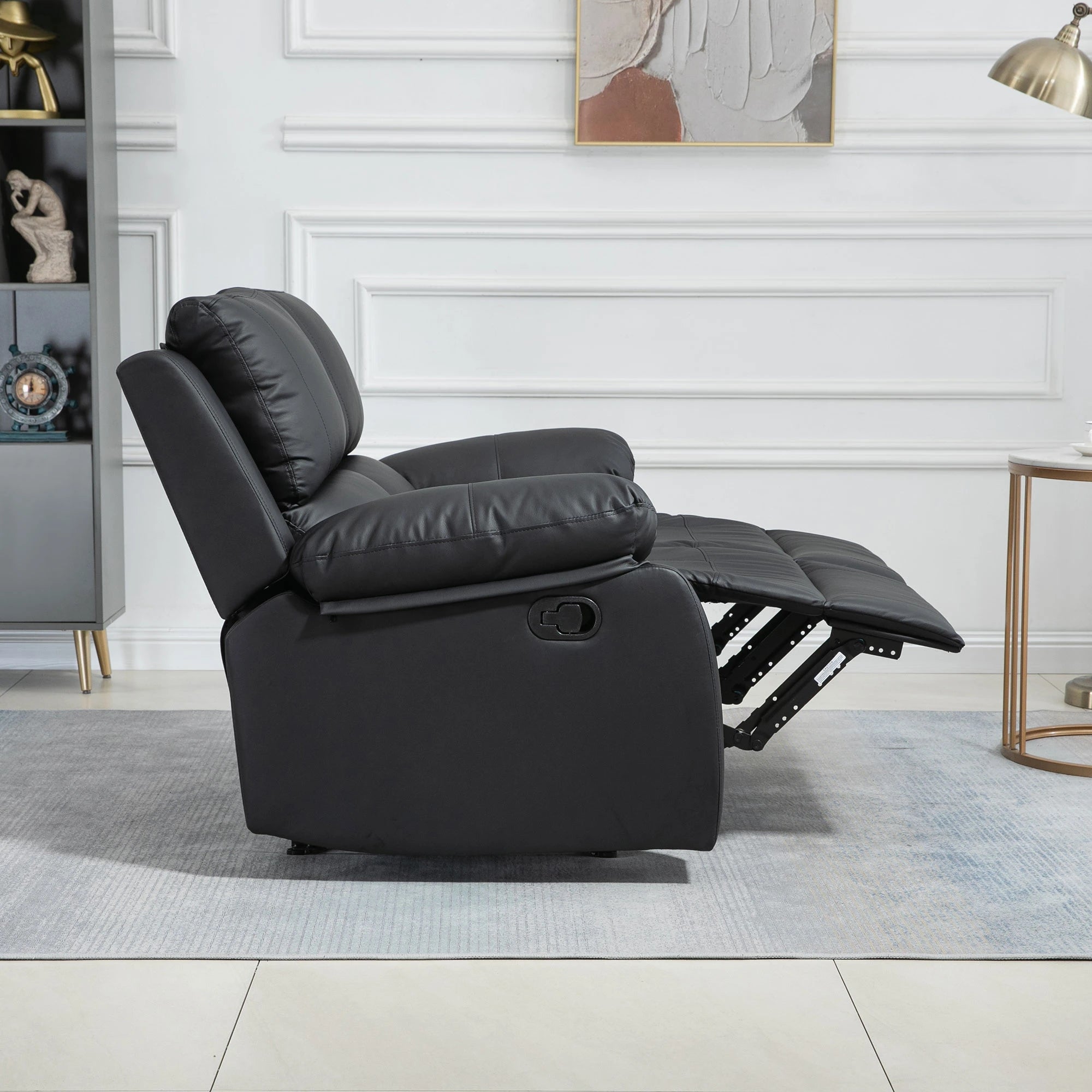 Double Reclining Loveseat, PU Leather Manual Recliner, Black 2-Seater Sofas at Gallery Canada