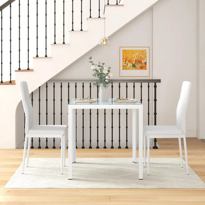 3-Piece Rectangular Glass Dining Table, Metal Frame, Faux Leather Chairs, White Bar Sets at Gallery Canada