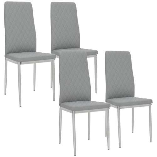 Kitchen Chairs Set of 4, Faux Leather Upholstery, Steel Legs, Grey