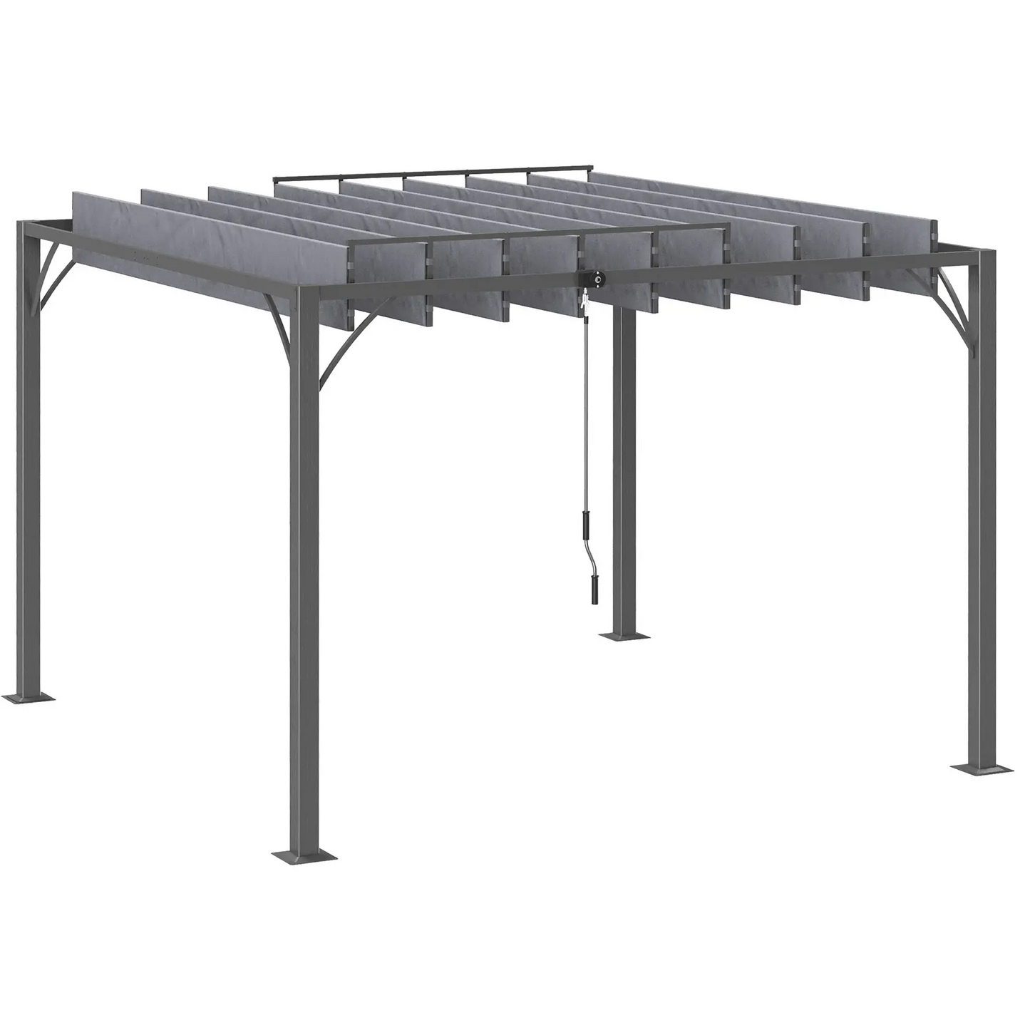 9.5' x 9.7' Outdoor Pergola, Retractable Roof, Aluminium Louvered Canopy, Grey Pergolas Grey at Gallery Canada
