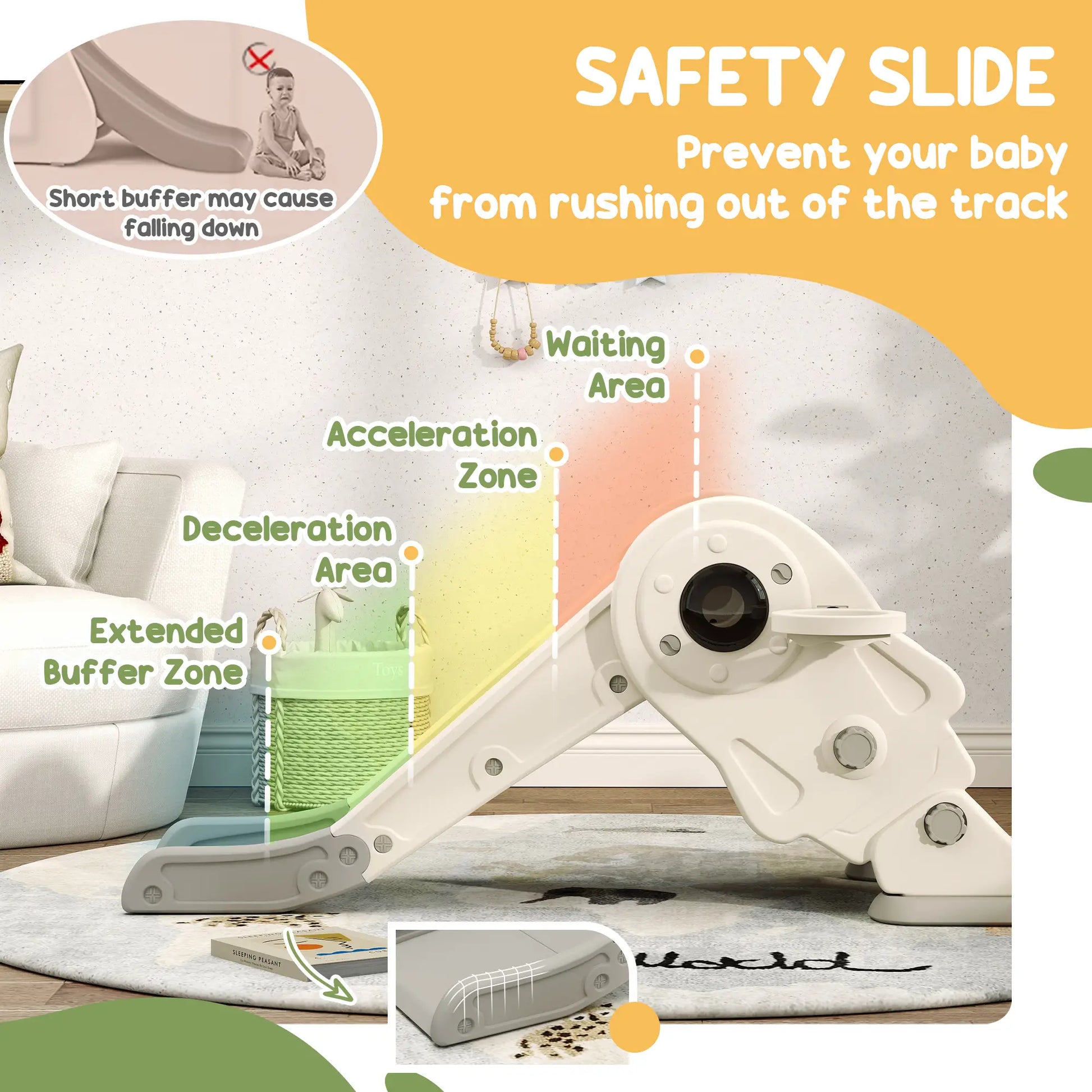 3 in 1 Toddler Slide, Foldable with Basketball Hoop, Climber, Cream White Gym Sets & Swings at Gallery Canada