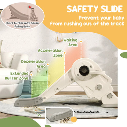 3 in 1 Toddler Slide, Foldable with Basketball Hoop, Climber, Cream White Gym Sets & Swings at Gallery Canada