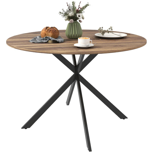 47 Inch Round Kitchen Table, Industrial Dining Table, Dark Brown Black