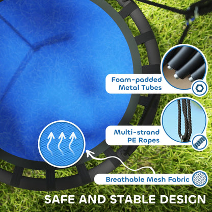 39 Inch Saucer Tree Swing, Adjustable Ropes, Outdoor, Navy Blue Gym Sets & Swings at Gallery Canada