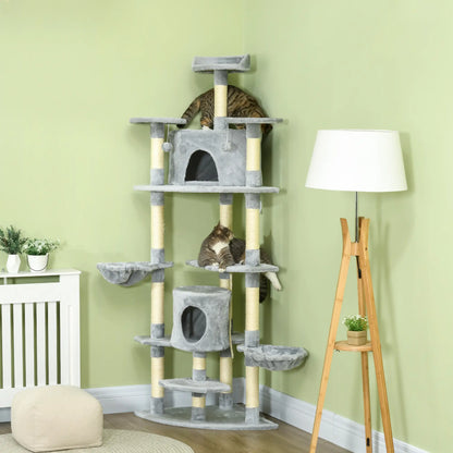 79 Cat Tree, Multi-Level with Two Condos, Scratching Posts, Hammocks, Dark Gray Floor to Ceiling Cat Trees at Gallery Canada