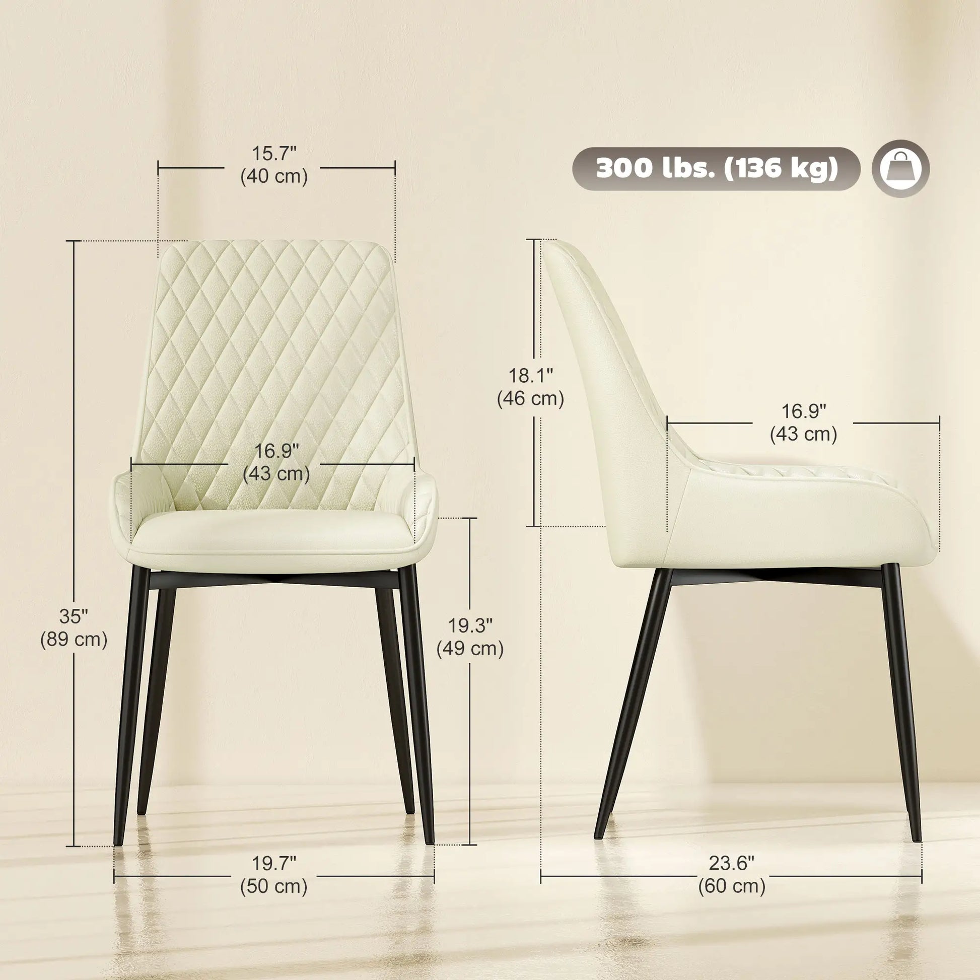 Modern Upholstered Dining Chairs, Set of 4, Diamond Tufting, Steel Legs, Cream Dining Chairs at Gallery Canada