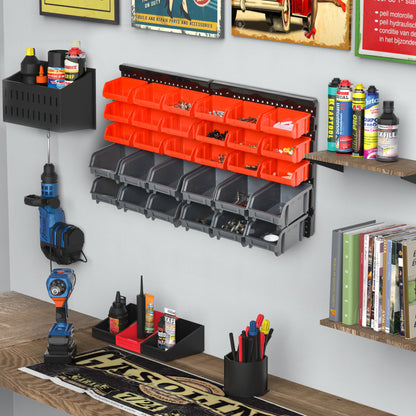 Wall Mounted Storage Bin Rack, 30 Bins, Pegboard, Garage Workshop, Red Tool Organizers at Gallery Canada