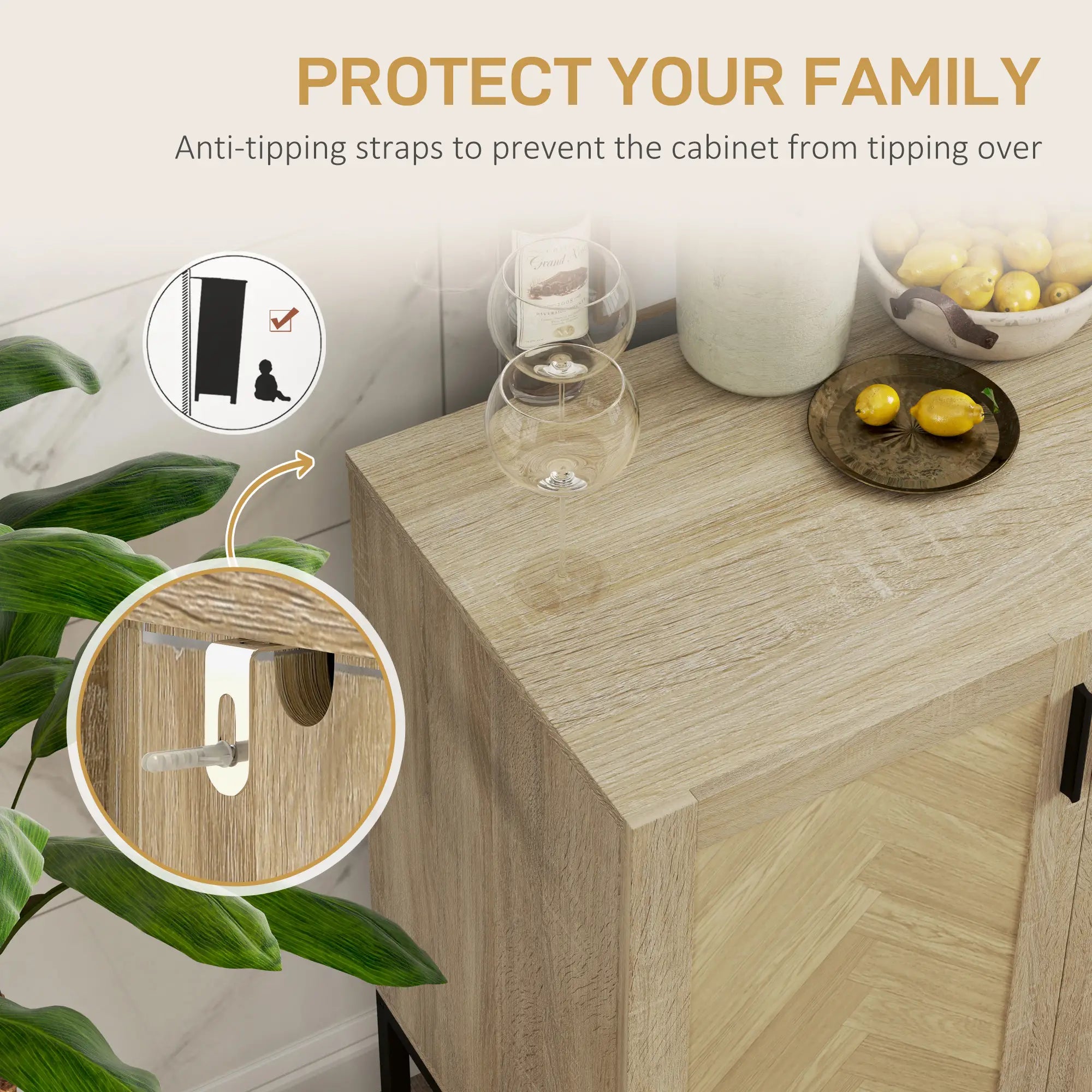 Buffet Cabinet, Coffee Bar with Drawers, Adjustable Shelf, Oak Bar Cabinets at Gallery Canada