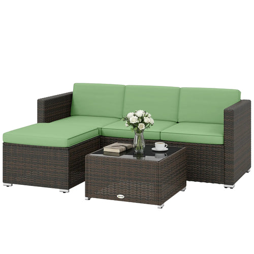 3 Piece Patio Furniture Set, PE Rattan Wicker Corner Sofa, Light Green