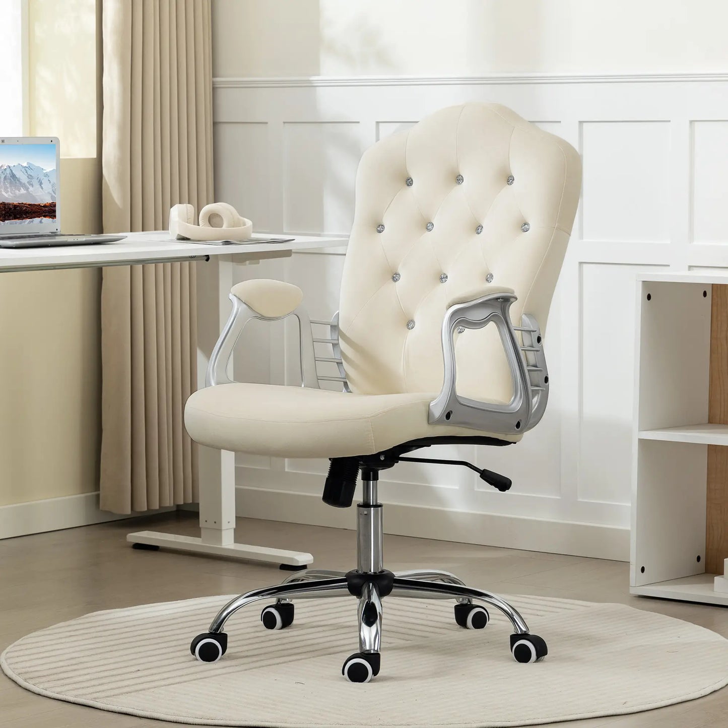 Velvet Office Chair, Swivel Wheels, Adjustable Height, Tilt Function, Beige Task Chairs at Gallery Canada