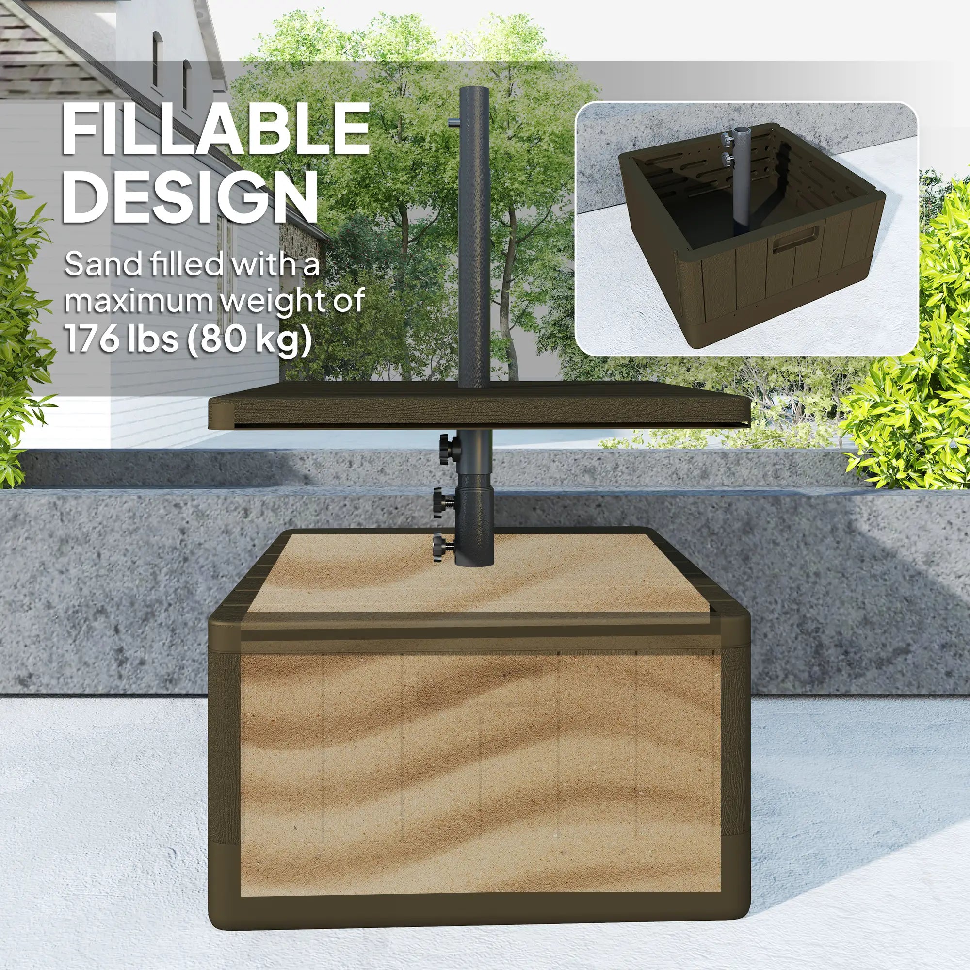 Heavy Duty Umbrella Base With Wheels, Table Tray, Brown Umbrella Bases at Gallery Canada