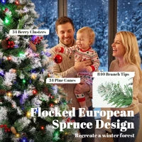 Sapin de Noël Sapin Floqué Pré-éclairé de 6 pieds, Double Couleur, Télécommande