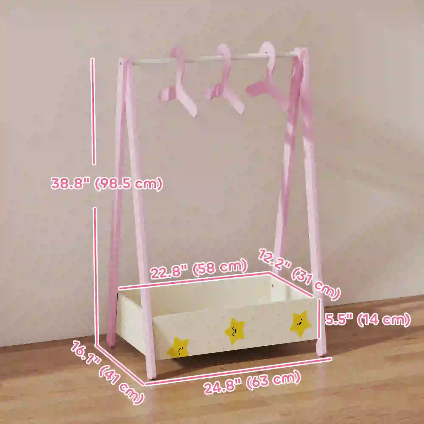 Kids Clothing Rack with Storage Shelf, Hangers, Pink Kids Bedroom Furniture at Gallery Canada