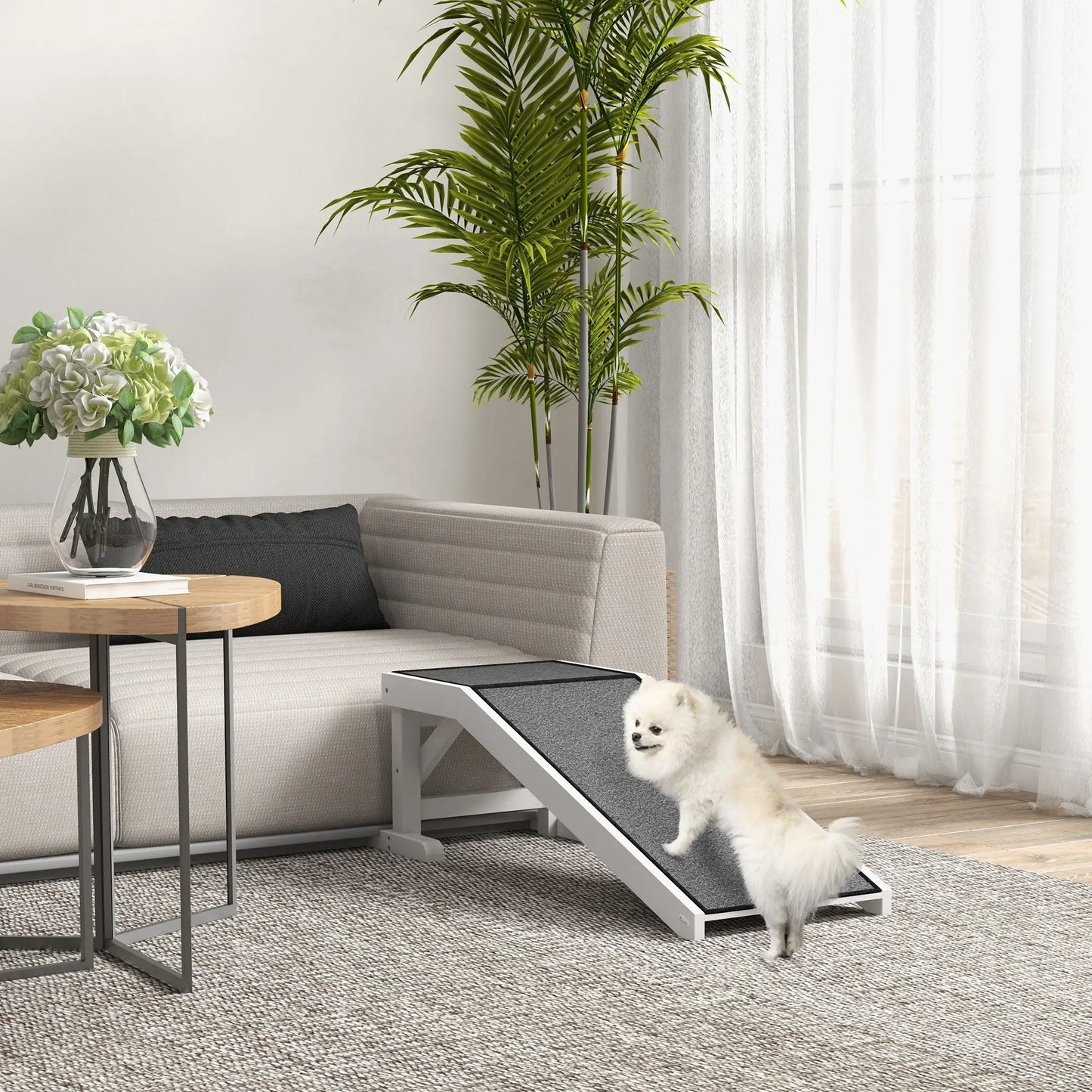 Pet Ramp, Dog Cat Bed Steps, Non-Slip Carpet, 49"L x 16"W x 14"H, White Grey Dog Stairs at Gallery Canada