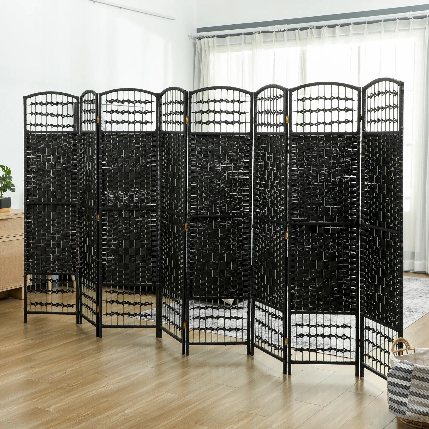 8 Panel Folding Room Divider, Portable Privacy Screen, Black Room Dividers at Gallery Canada