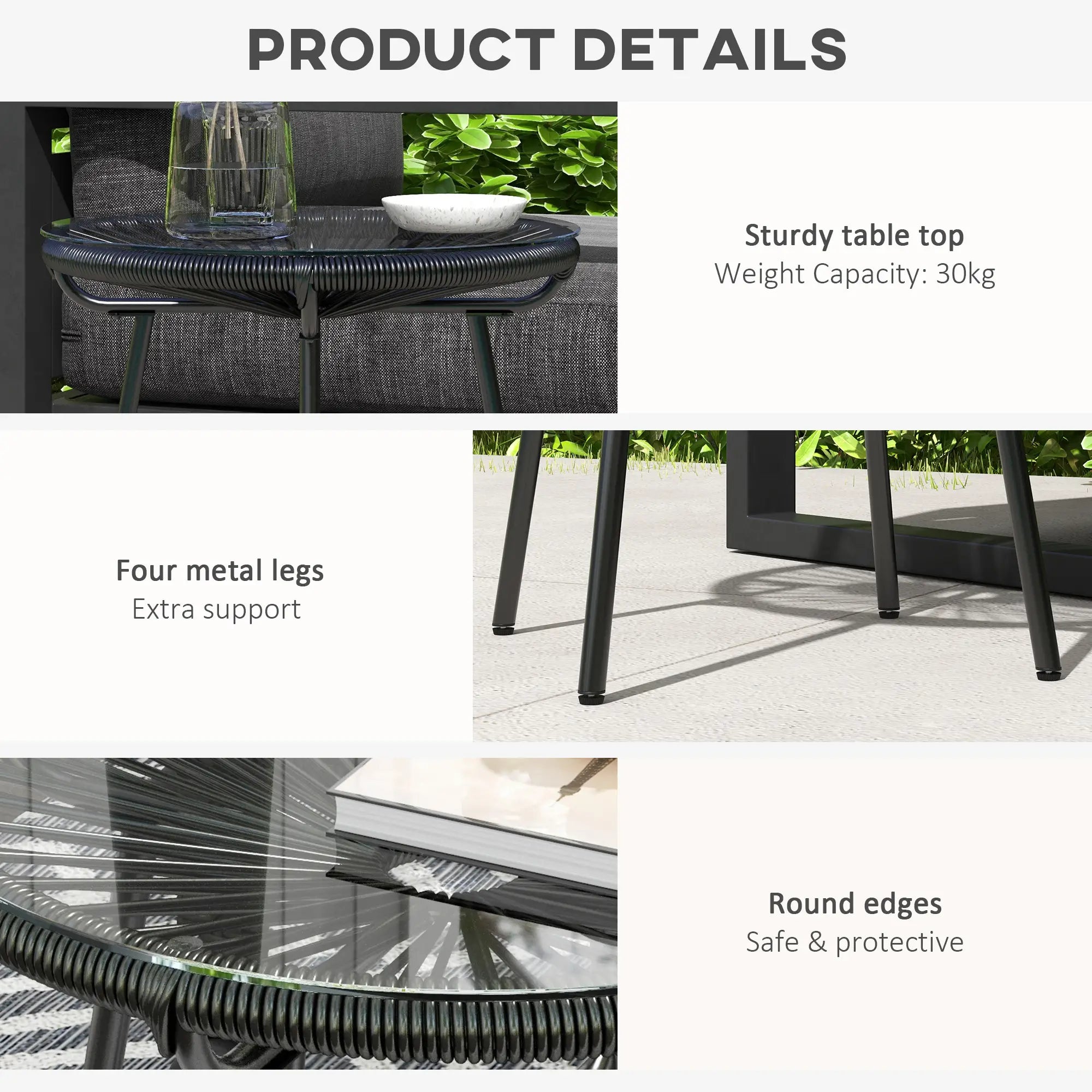 Round Rattan Side Table, Outdoor, PE Rattan, Tempered Glass Top, Black Patio Side Tables at Gallery Canada