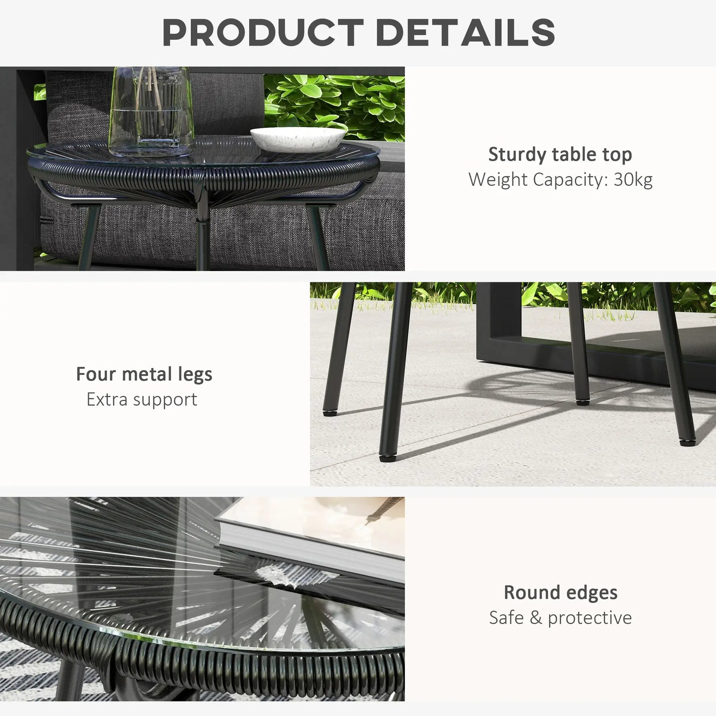 Round Rattan Side Table, Outdoor, PE Rattan, Tempered Glass Top, Black Patio Side Tables at Gallery Canada