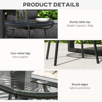 Round Rattan Side Table, Outdoor, PE Rattan, Tempered Glass Top, Black Patio Side Tables at Gallery Canada