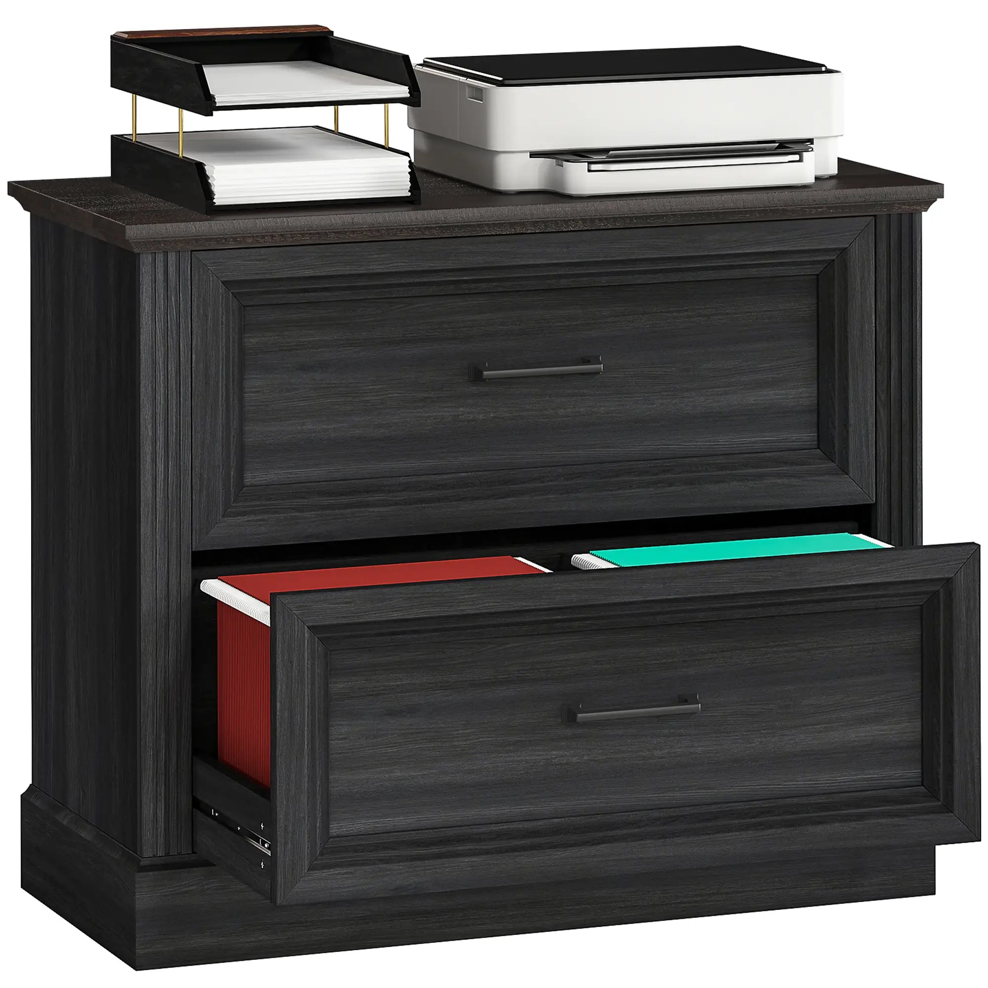 Lateral Filing Cabinet, 2 Silent Drawers, Letter A4 Legal Size, Black Office Cabinets & Cupboards at Gallery Canada