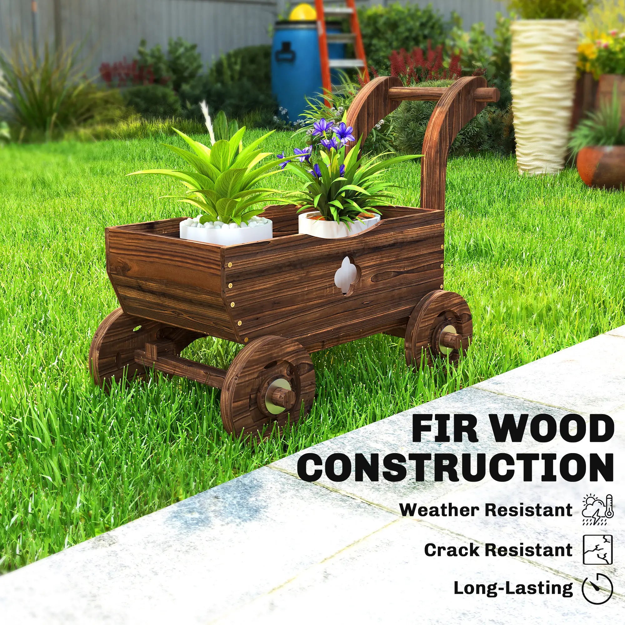 Wagon Flower Planter Cart With Wheels, Garden Wagon With Handle, Carbonized Raised Garden Beds at Gallery Canada