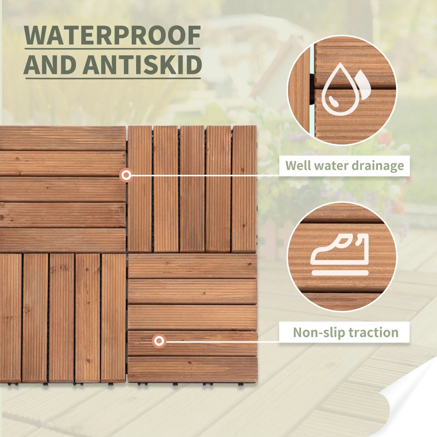 27 Pcs Wood Interlocking Deck Tiles, 12 x 12in, Tools Free Assembly, Brown Deck Tiles at Gallery Canada