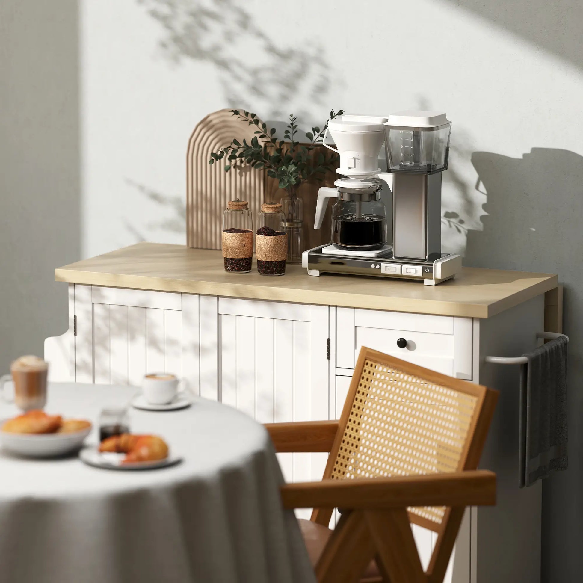 Kitchen Island Cart, Rolling Table with Drop Leaf, Drawer, Spice Rack, White Kitchen Islands & Kitchen Carts at Gallery Canada