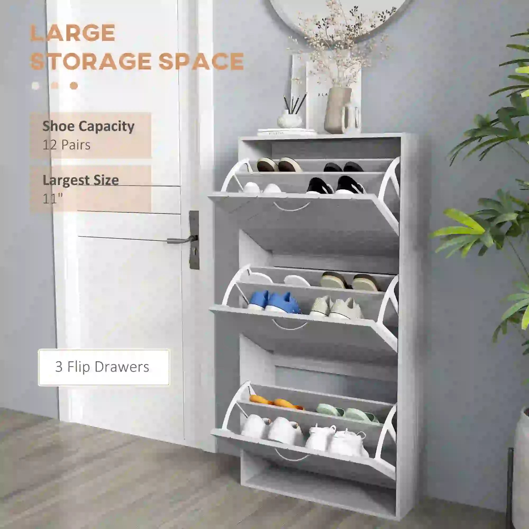 Shoe Storage Cabinet, 3 Flip Drawers, Slim 12 Pair Organizer Shoe Storage Cabinets & Racks at Gallery Canada