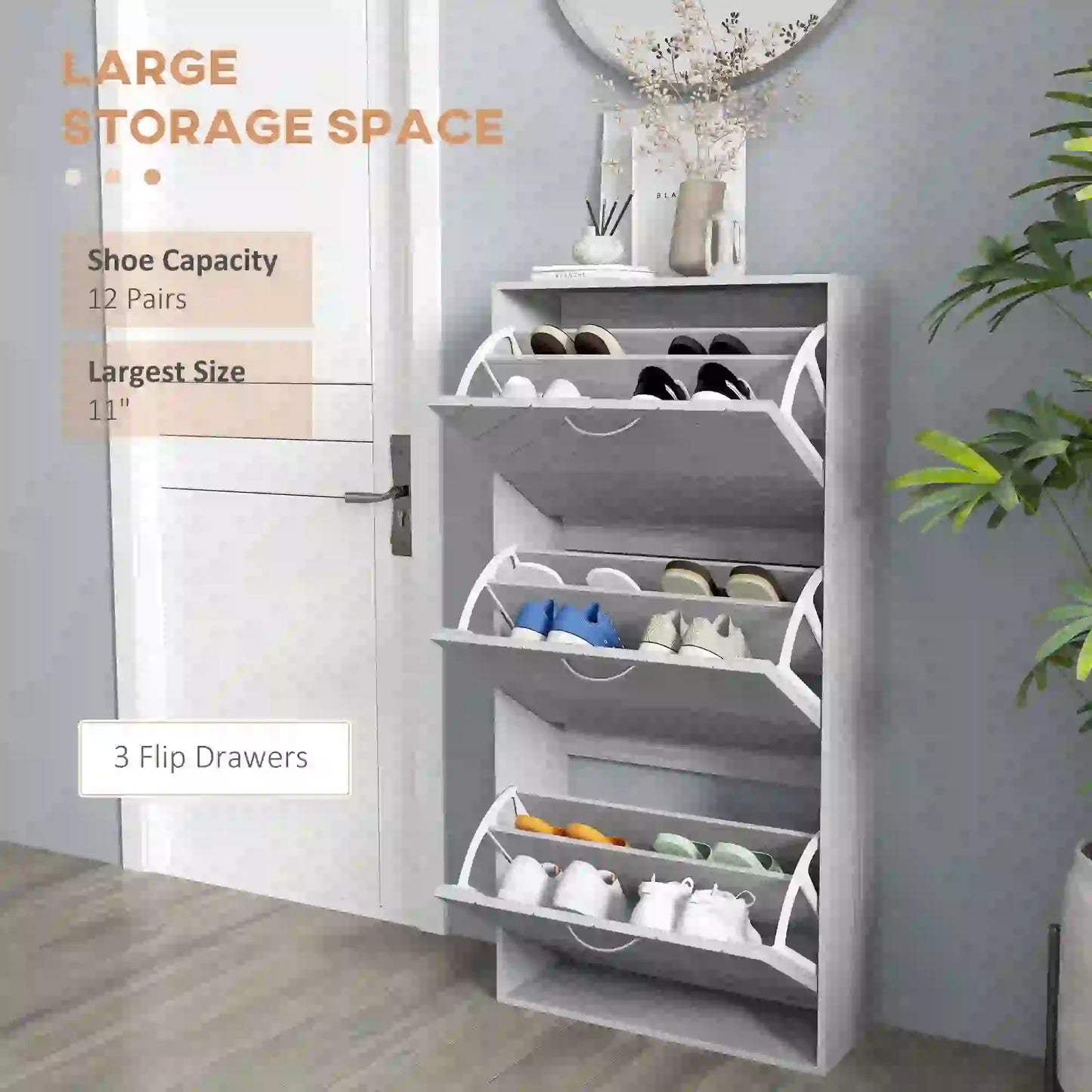 Shoe Storage Cabinet, 3 Flip Drawers, Slim 12 Pair Organizer Shoe Storage Cabinets & Racks at Gallery Canada