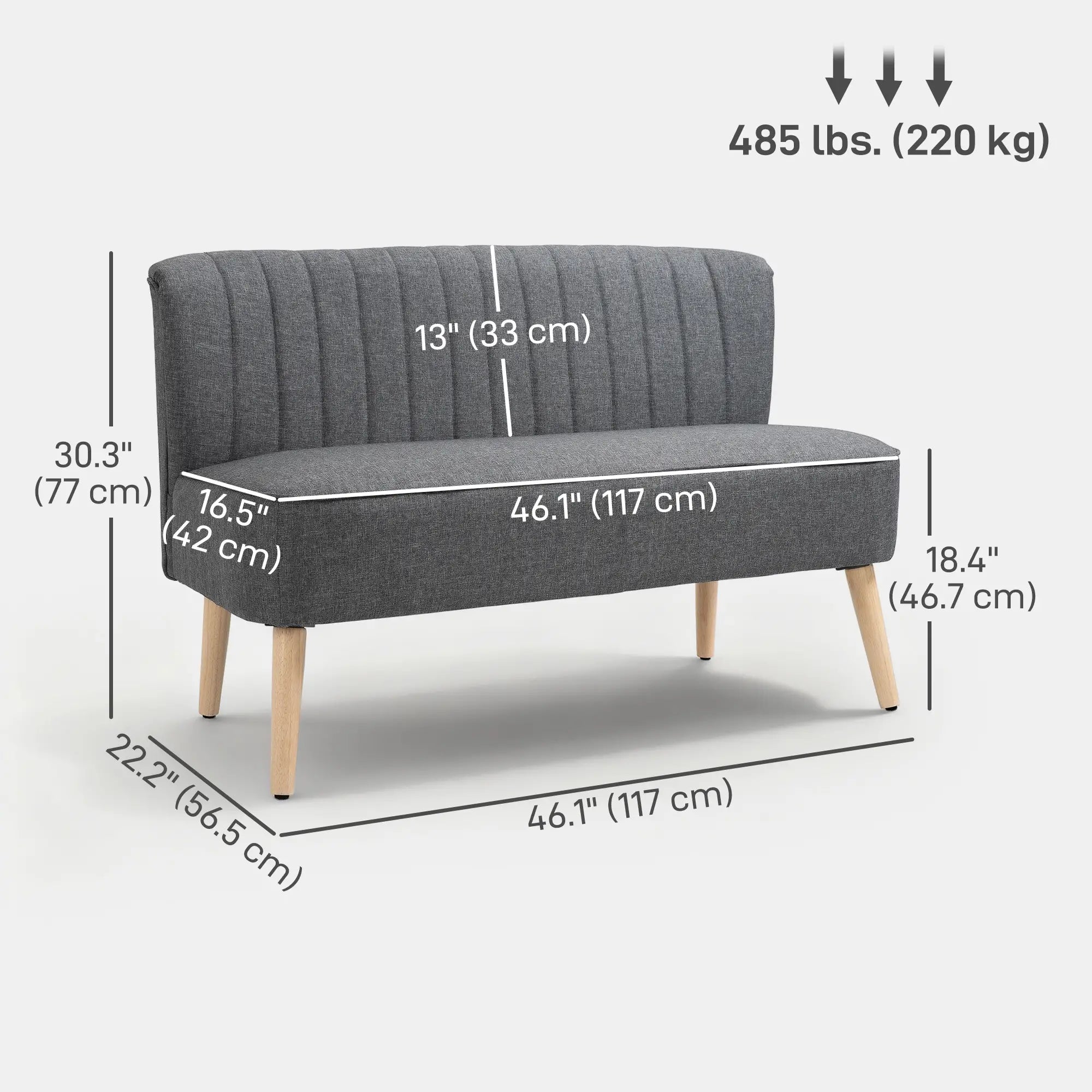 Modern 2 Seater Sofa, Upholstered Couch with Rubber Wood Legs, Grey 2-Seater Sofas at Gallery Canada