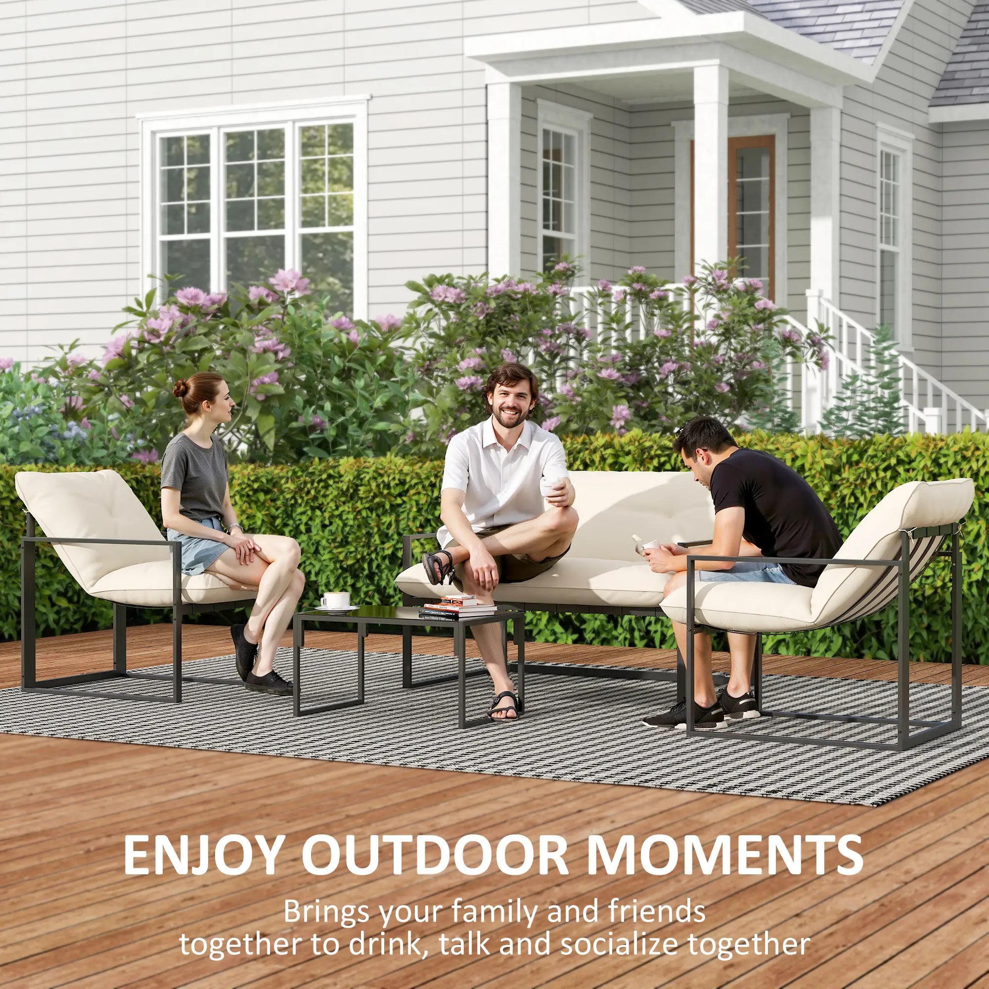 4pc Outdoor Furniture Set, Patio Conversation Set, Tempered Glass Table, Beige Patio Furniture Sets at Gallery Canada