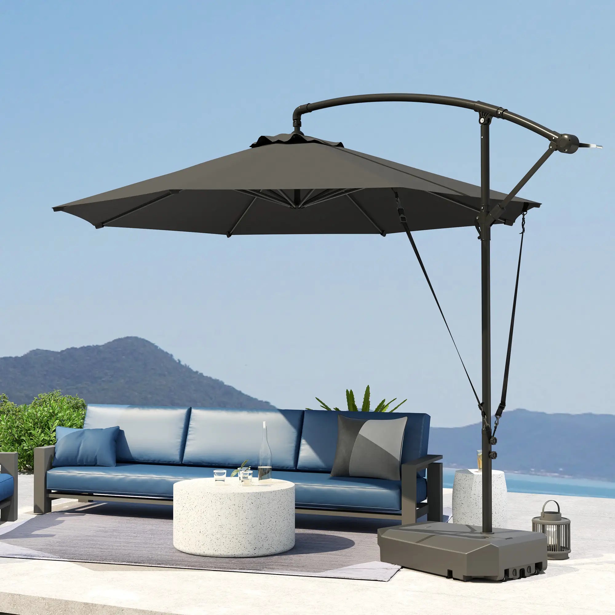 10FT Cantilever Umbrella, Fillable Base, Wind Strap, Cover, UPF50+, Grey Offset Cantilever Umbrellas at Gallery Canada