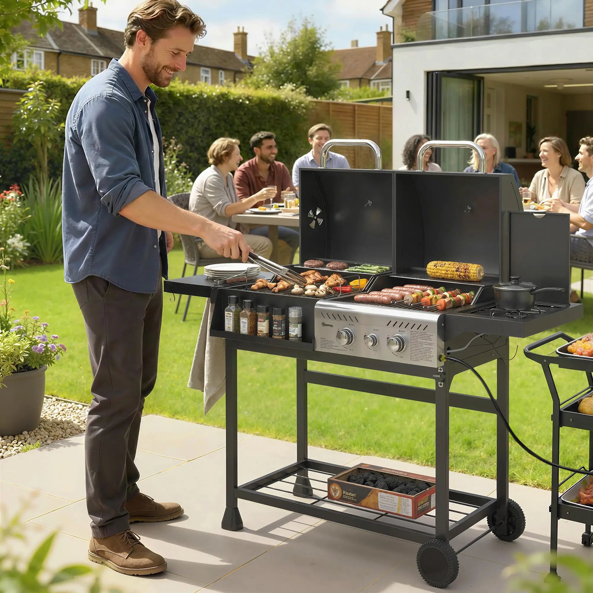 Dual Fuel BBQ Grill, Charcoal And Gas Burner, Black Propane Gas Grills at Gallery Canada