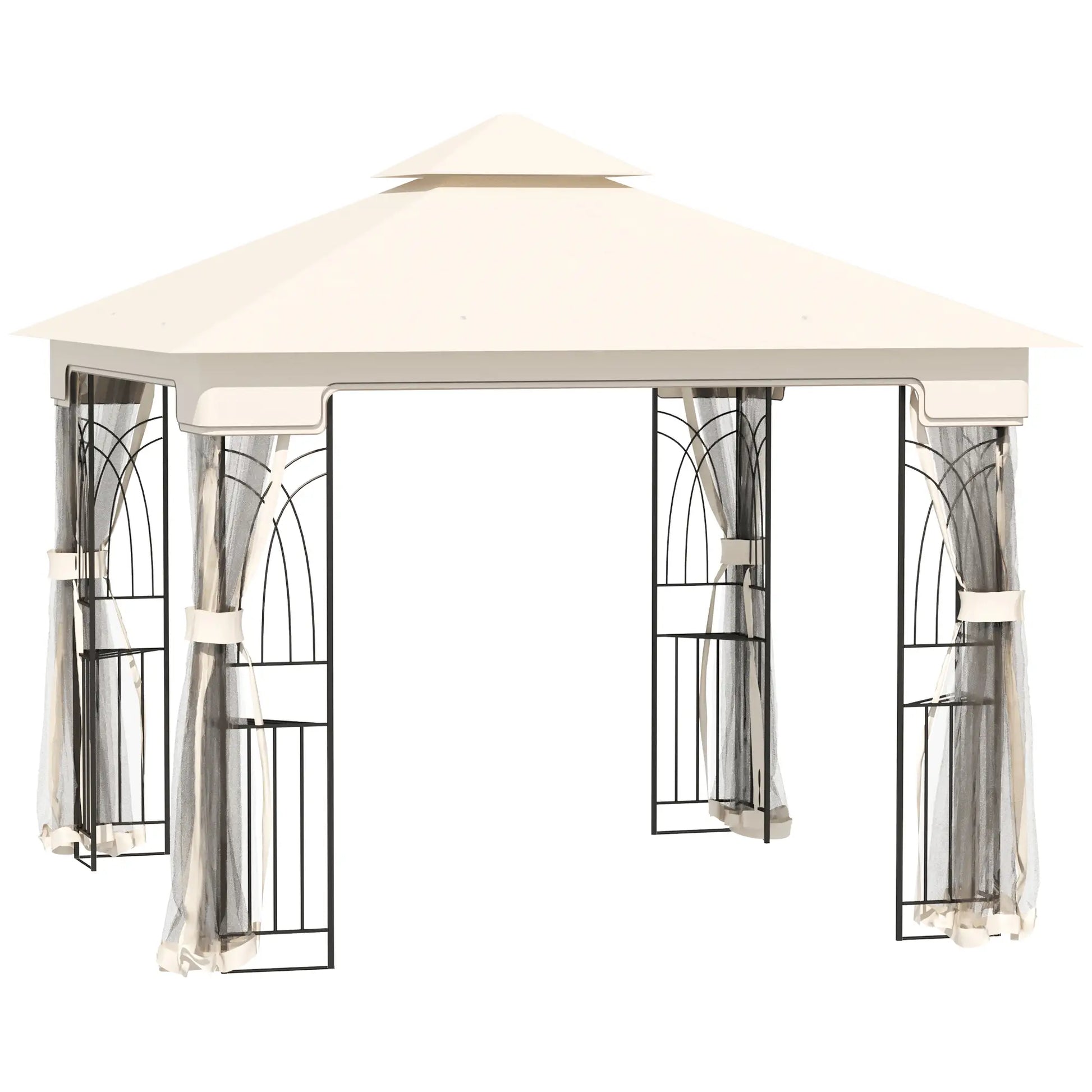 10'x10' Soft-Top Gazebo, Double Tier Roof, Mesh Curtains, Cream Gazebos at Gallery Canada