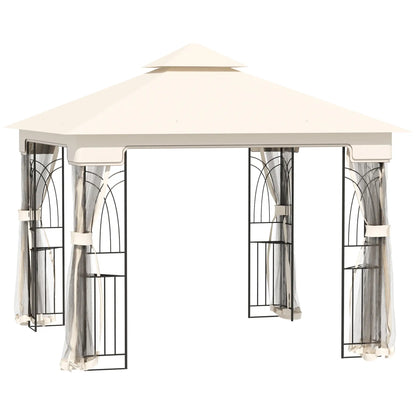 10'x10' Soft-Top Gazebo, Double Tier Roof, Mesh Curtains, Cream Gazebos at Gallery Canada